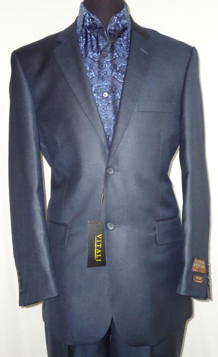 Men's Designer 2-Button With Sheen Dark Navy Blue Suit For Men Sharkskin Suit