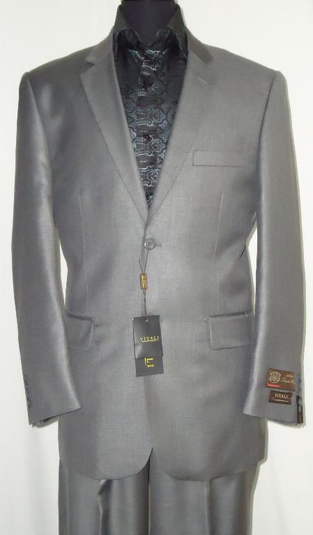 Men's Designer 2-Button With Sheen Silver Gray Sharkskin Suit