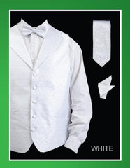 Men's 4 Piece Groomsmen Dress Tuxedo Wedding Vest ~ Waistcoat ~ Waist coat  Set (Bow Tie, Neck Tie, Hanky) - Lapelled Groomsmen Vest ~ Waistcoat ~ Waist coat  White - Men's Neck Ties - Mens Dress Tie - Trendy Mens Ties