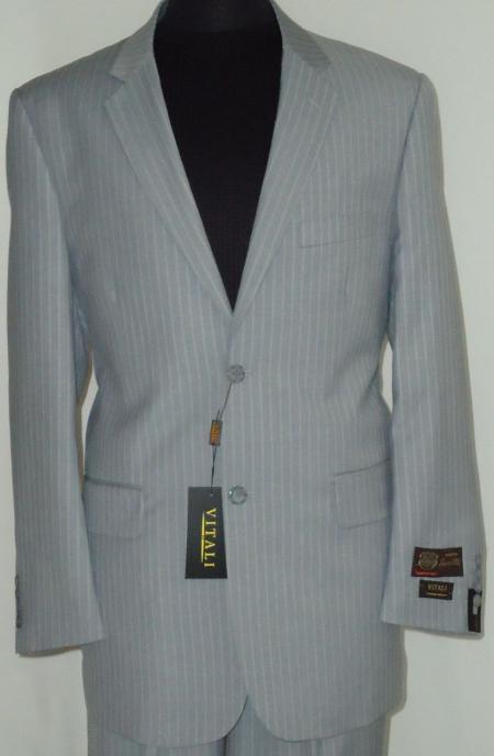 Men's Gray Classic Business Pinstripe Designer 2 Button Suit Gray