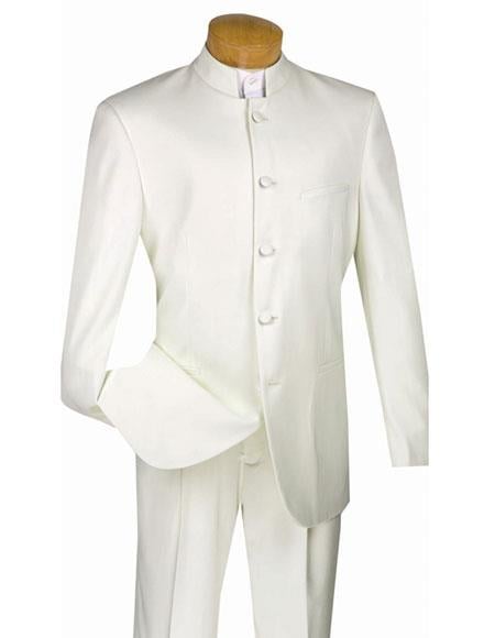 Men's Ivory Mandarin Banded Collar Design Suits