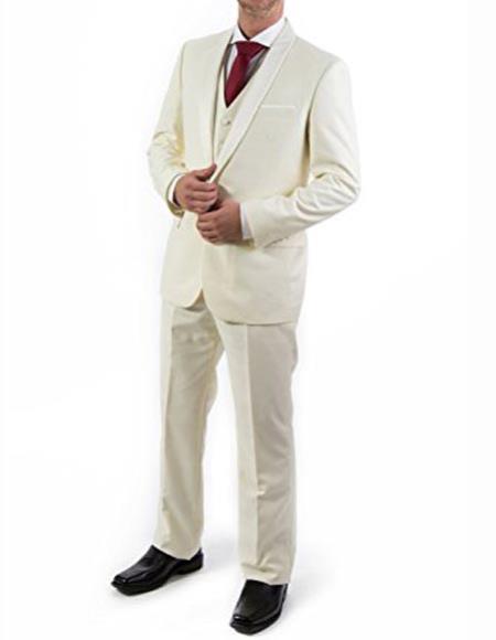 Ivory ~ Cream ~ Off White 3 Piece Shawl Lapel Tuxedo Suit Vested Men's Suit 100% wool Super 150's