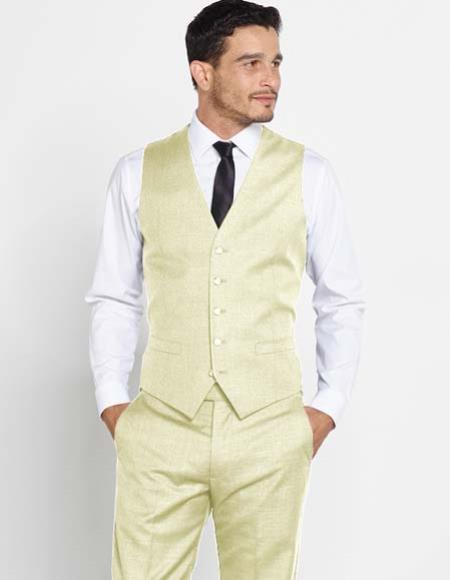 Men's Vest With Matching Ivory Regular Fit Dress Pants Set + Any Color Shirt & Tie