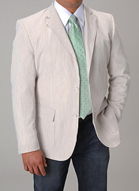 Summer Light Wright Sport coat Khaki ~ Tan ~ Beige Seersucker Sear sucker suit