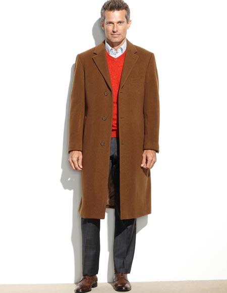 Vitali Vicuna Light Brown - Dark Camel Light Brown & Rust ~ Copper Color Vicuna Light Brown - Dark Camel Color Men's Dress Coat 48 Inch Long Overcoat ~ Long Men's Dress Topcoat -  Winter coat