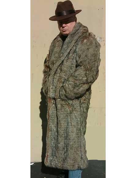 Men's Dress Coat Long Length Faux Fur Coat Long Men's Dress Topcoat -  Winter coat ~ Overcoat Coffee ~ Brown