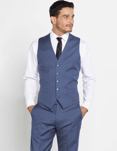 Men's Regular Fit Dark Navy Blue Suit For Men Vest With Matching Dress Pants Set + Any Color Shirt & Tie