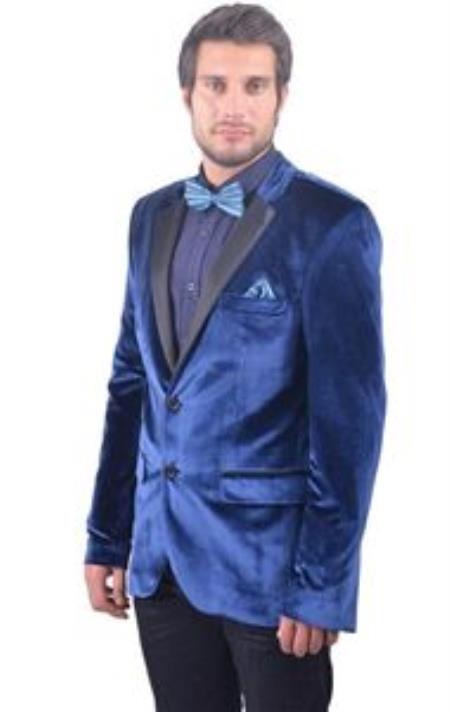 Velvet Blazer - Mens Velvet Jacket Mens Navy ~ Midnight blue Fitted Velvet with Tuxedo Satin Lapel