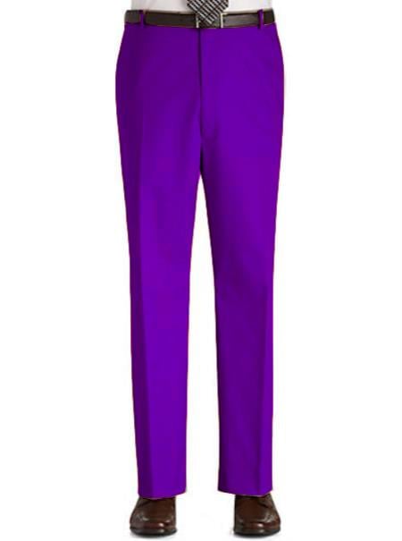 Stage Party Pants Trousers Flat Front Regular Rise Slacks - Purple