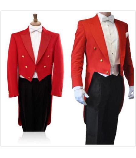 3 Piece Formal Wedding Tuxedo Red/Black Tail Tux Tailcoat with suit  with tails - Red