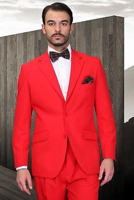 Mens Red Suit Poly~Rayon Fabric Modern Cut 2 Button Cheap Business Suits Clearance Sale