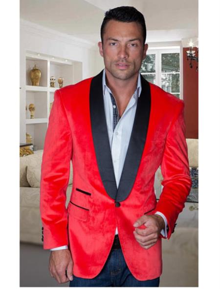 Velvet Blazer - Mens Velvet Jacket Sport Coat Jacket Men's Red Shawl Collar For Men