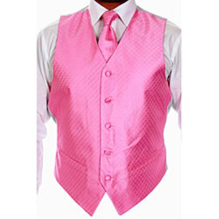 Men's Four-piece Pink Tuxedo Dress Tuxedo Wedding Vest ~ Waistcoat ~ Waist coat Set Buy 10 of same color Tie For $25 Each - Men's Neck Ties - Mens Dress Tie - Trendy Mens Ties