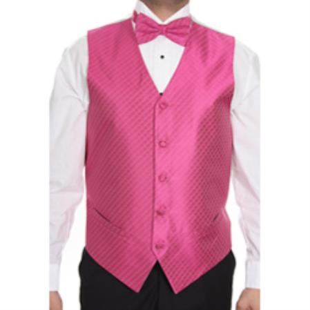 Men's Fuchsia ~ fuschia ~ hot Pink Tuxedo Patterned 4-piece Dress Tuxedo Wedding Vest ~ Waistcoat ~ Waist coat Set Buy 10 of same color Tie For $25 Each - Men's Neck Ties - Mens Dress Tie - Trendy Mens Ties