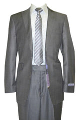 1 Button Peak Lapel Grey Sharkskin Wool Blend Flat Front Fitted Suit