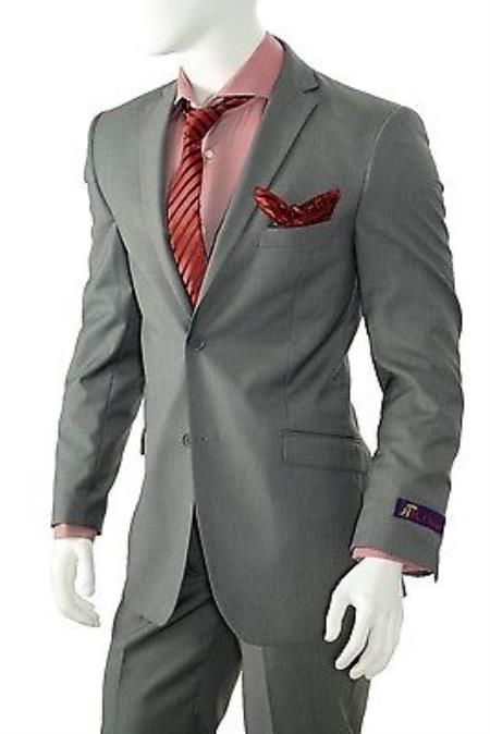 Men's Solid Gray Slim Fit Suit Vent Online Discount Fashion Sale Cheap Priced Business Suits Clearance Sale For Men