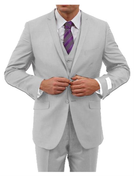 Men's Light Grey Three Piece  Slim Fit Fully Lined Suit