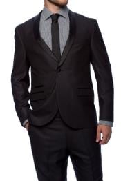 1 Button Slim Fitted Shawl Tuxedo Black