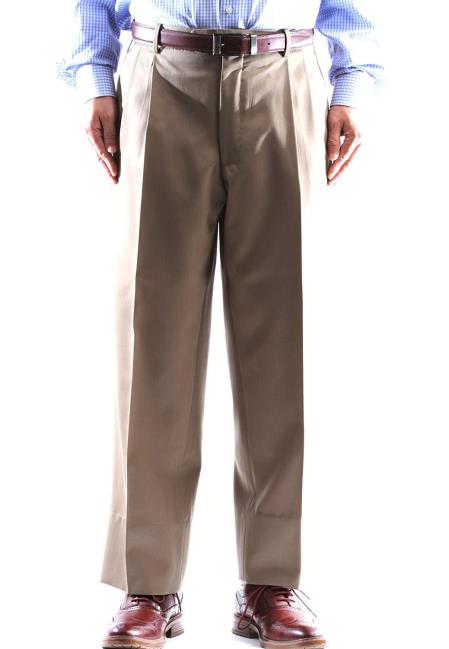 Tan Regular Size & Big and Tall 100% Wool Dress Pants Pleated Pants Gabardine Fabric unhemmed unfinished bottom