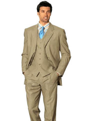 1 One Pleat Pants With 3 Btn Tan ~ Beige Side Vent Jacket Super Light Weight Viscose~Rayon  - Three Piece Suit