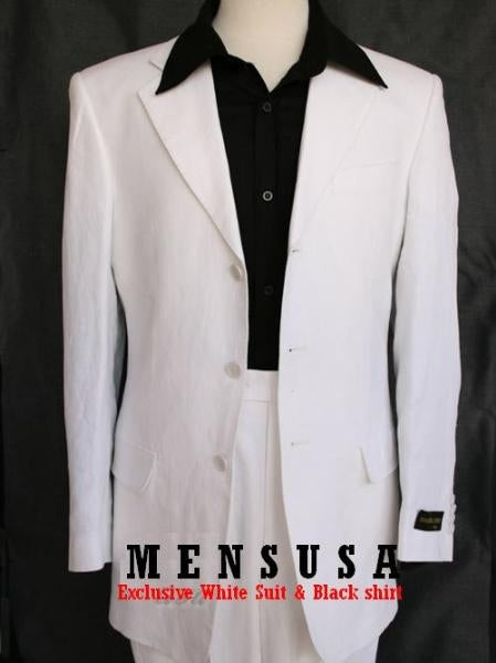 3 Buttons Pure Light Weight Snow White Suits For Men + Shirt & Tie Package Combo ~ Combination