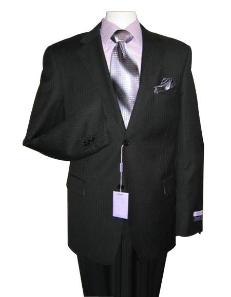 Men's 2 Button Black On Black tone on tone Shadow Stripe ~ Pinstripe Modern Fit Suits 2 Piece Suits - Two piece Business suits