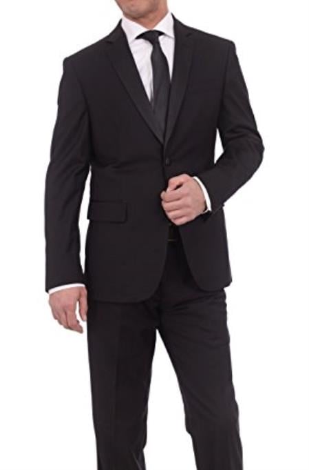 Men's Slim Fit Solid Black Two Button Tuxedo Suit With Satin Lapel (We have more Braveman suits Call 1-844-650-3963 to order)