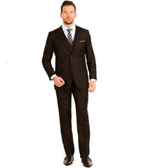 Mens Three Piece Suit - Vested Suit Slim Fit Suit Men's Brown  V-shaped with mandarin banded collar Suit