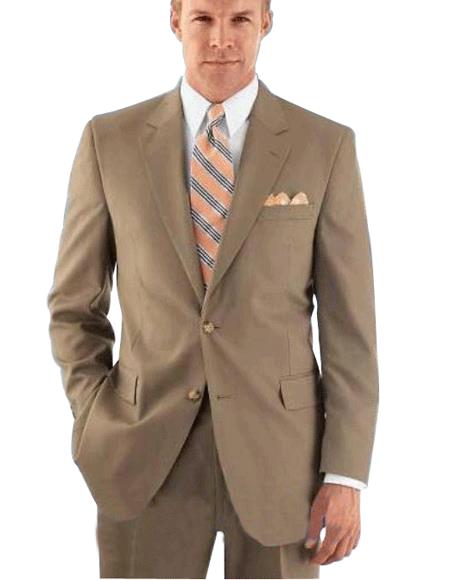 Men's Modern Tan ~ Beige 2-Button With Double Vent Flat Front Pant Rayon Fabric On Sale Online