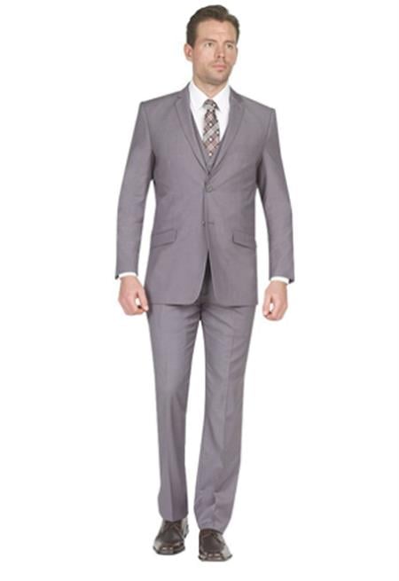 Men's Skinny Lapel Slim Fit Grey  - Three Piece Suit