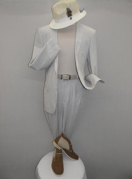 White Seersucker suit - White on White Stripe 2 Button  Summer Suit