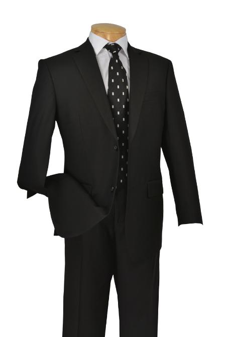 2TR Classic Fit - Executive Cut Poly-rayon Executive Pure Solid Black Suit Notch Collar Pleated Pants