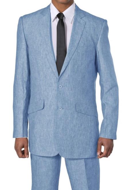 New Mens 2 Piece Luxurious 100% Mens Linen Suit - Cheap Priced Business Suits Clearance Sale 2 Buttons Blue