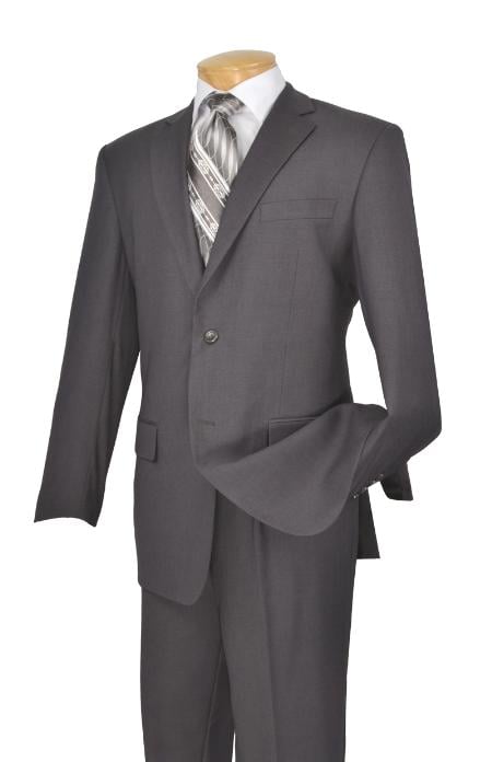 2TR Classic Fit - Executive Cut Poly-rayon Executive Pure Solid Gray Suit Notch Collar Pleated Pants