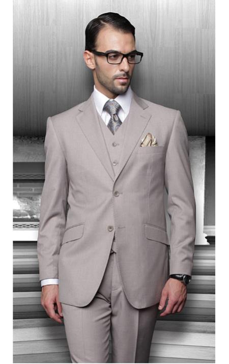 Men's 2 Button Regular Fit Tan ~ Beige 3 Piece Suits