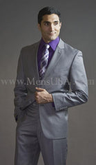 2 Button 3 Piece Light Grey Fitted affordable suit online sale - Three Piece Suit