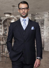 2 Button Dark Navy Suit with a Vest Three Piece Suit