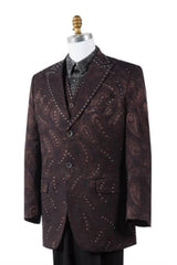 Men's Unique Brown Paisley Blazer Looking 2 Button Trimmed Pleated Pants Vested 3 Piece Fashion Suits Fashion Tuxedo For Men