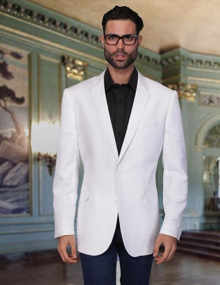 Men's White Cool Linen Fabric Jacket Summer Blazer Sport coat