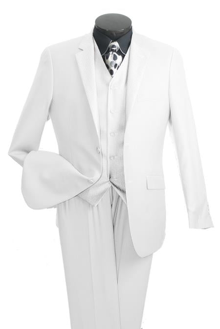 High Fashion Men's 2 Button White Suit - Three Piece Suit