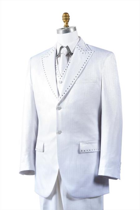 White Unique 2 Button Poly-Nylon Semi-Sheen Suits