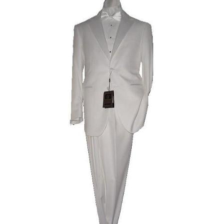 White 2 Button Tuxedo Fabric unhemmed unfinished bottom