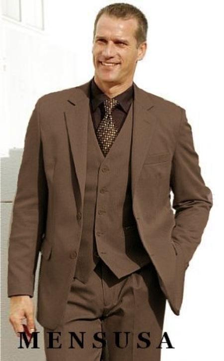 Two Btn Three Piece Vested Coffe~CoCo Brown Wool Suit