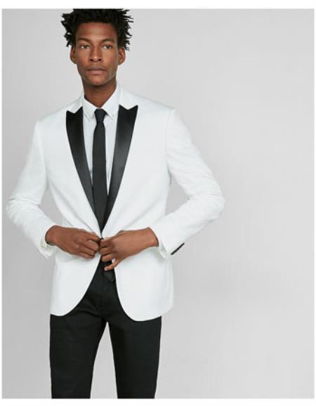 White Dinner Tuxedo Jacket Peak Black Lapel Two Toned