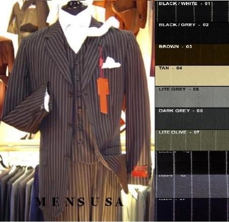 Bold White Pinstripe Vested Super fine  poly~rayon 3 Button Suit (3 pieces) Comes in 10 Colors