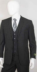 White Stripe 2 Buttons With Vest Jet Liquid Black Suit