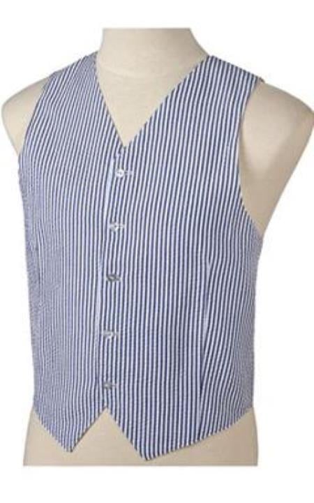 Men's Dark Navy Blue and White Stripe ~ Pinstripe Seersucker Sear sucker suit Vest Set