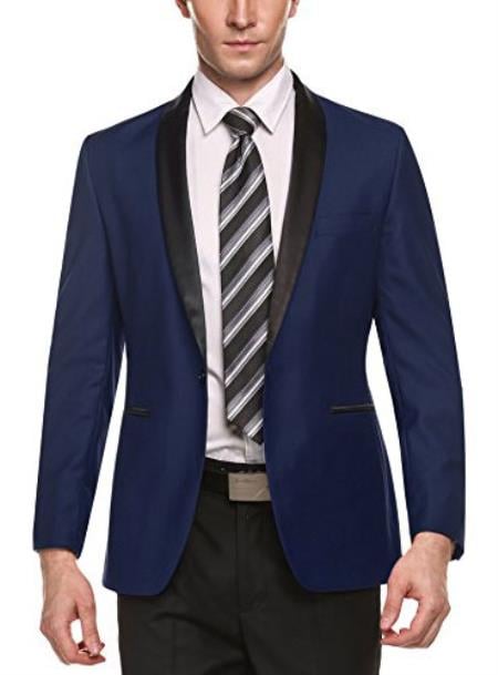 Alberto Nardoni Brand Men's Dark Blue Shawl Lapel 1 Button Slim Fit Stylish Casual Business Blazers