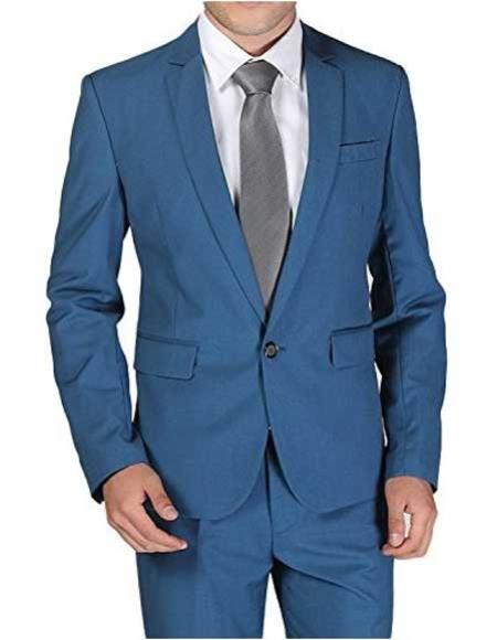 Mens 1 Button  Royal ~ Cobalt ~ Indigo ~ Bright Blue ~ Teal Blue Slim Fit Dress Suits for Men