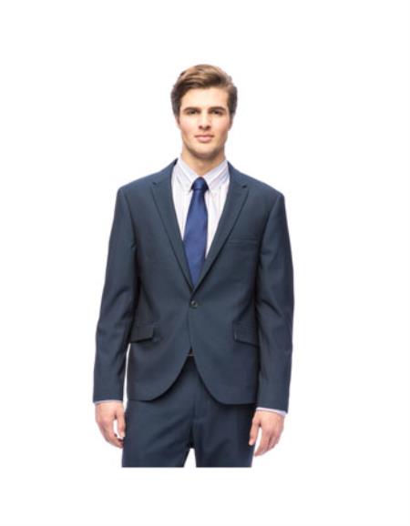 West End Men's Slim Fit Dark Navy Peak Lapel 1-button Suit - Dark Blue Suit Color